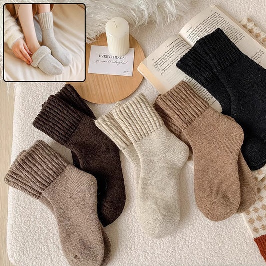 Ins Knitted Socks Winter Warm Thickened Solid Loop Socks High Ribbed Sweat-absorbent Floor Sock