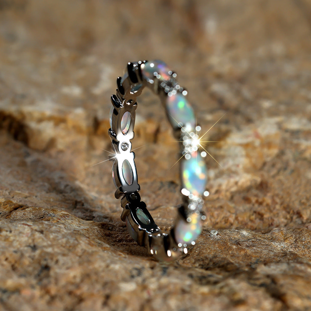 Rhinestones Rings Platinum Heart-shaped Full Of Diamond Opal Ring