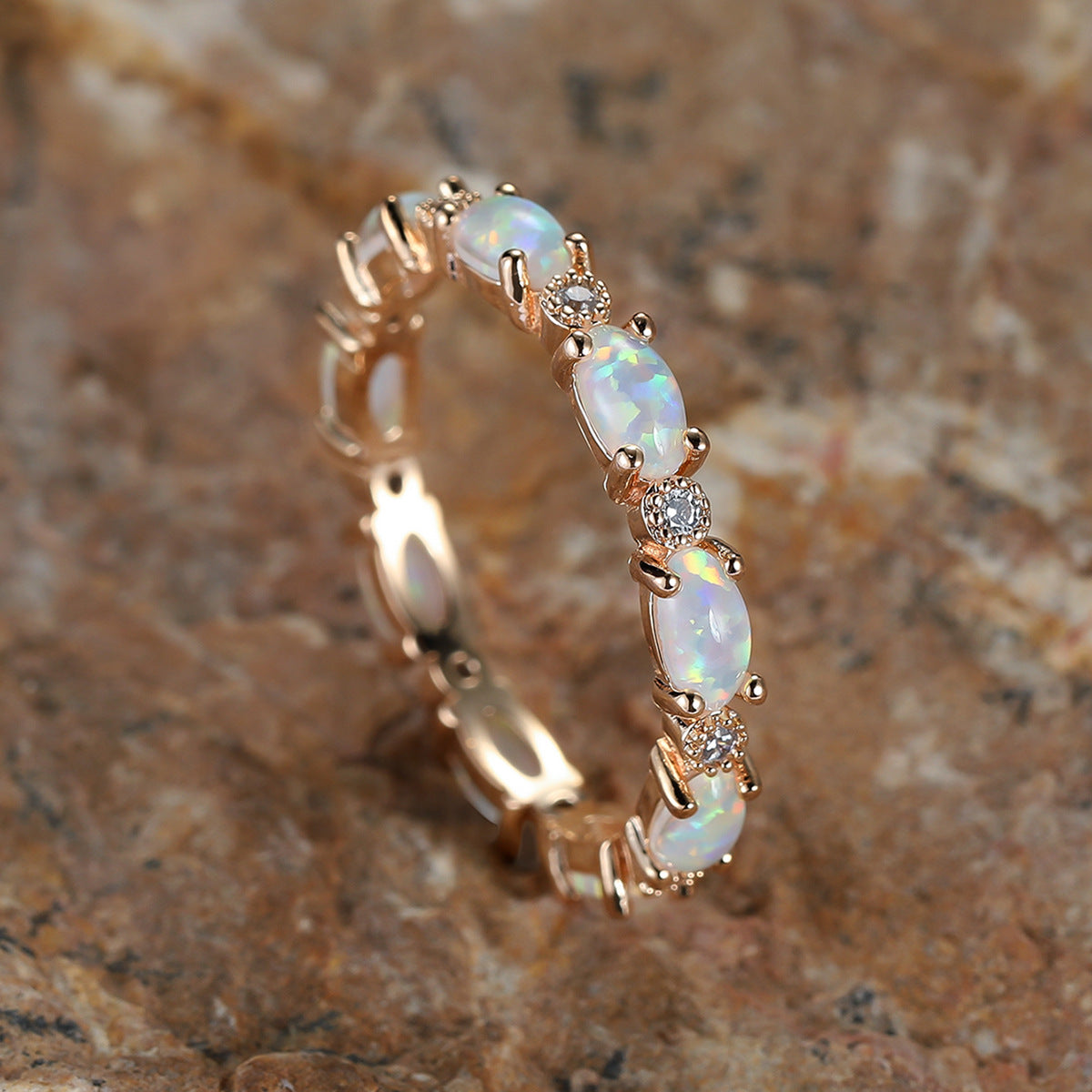 Rhinestones Rings Platinum Heart-shaped Full Of Diamond Opal Ring